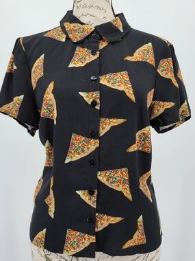 Dangerfied Black Short-Sleeve Button-Up Shirt with Fairy Bread Print Size Small